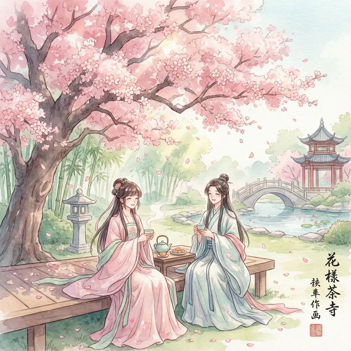 女性向视频 同人创作 - 花下品茗图